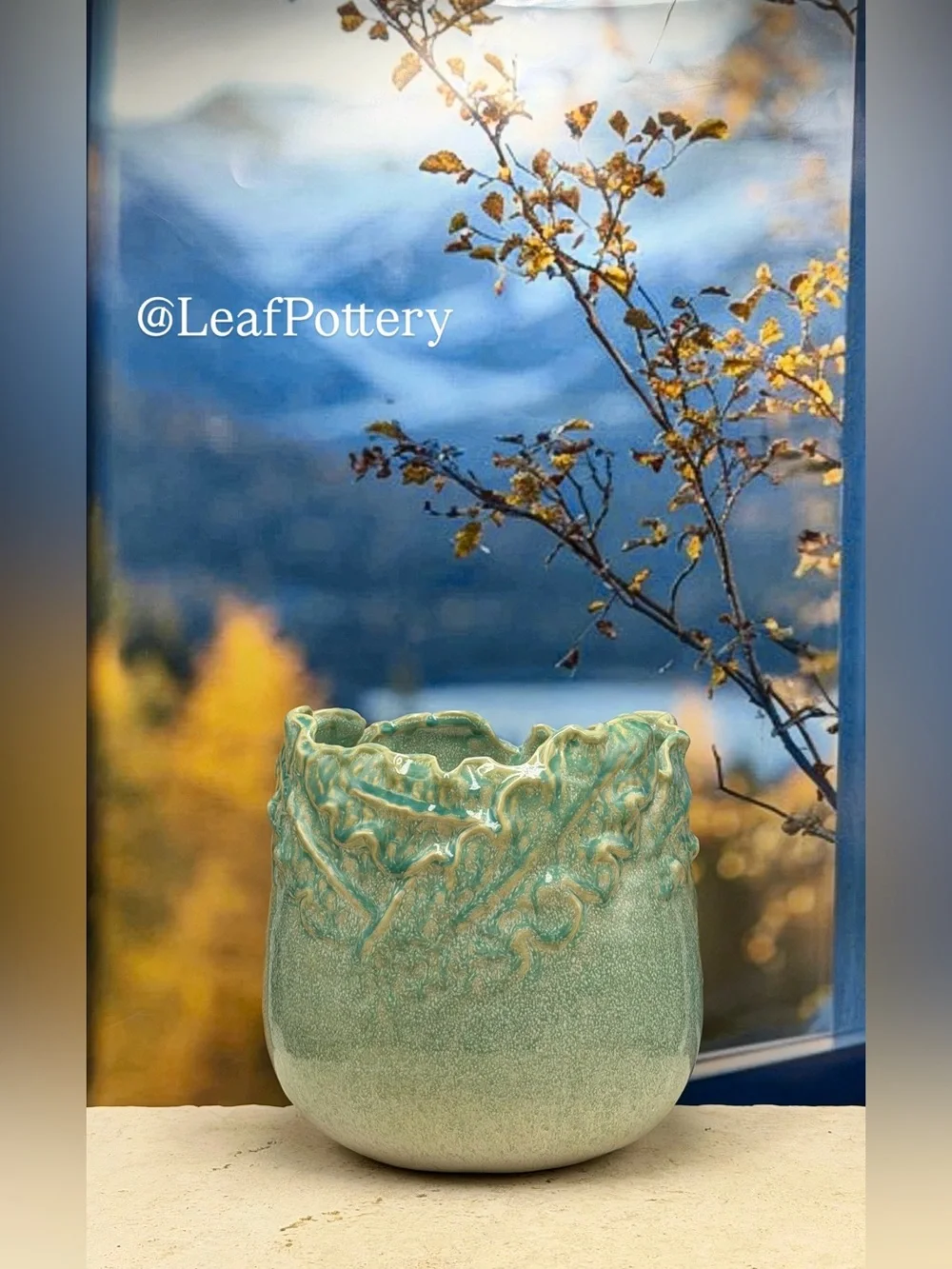 Handmade Ceramic Planter with Drainage Hole, 7x7 Teal Green Glazed Indoor Pot